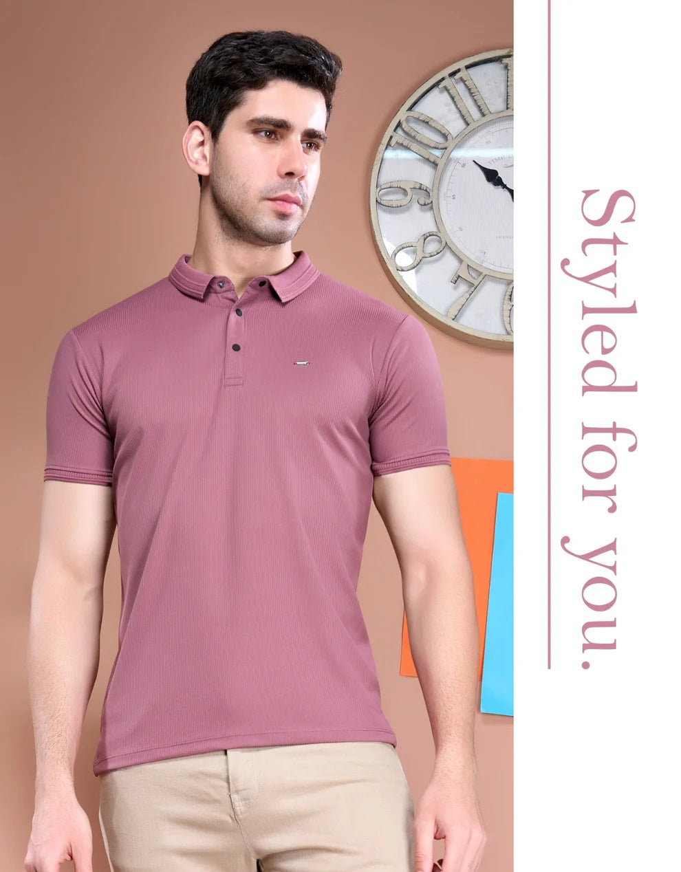 Everyday Men Athleisure Ultra Soft Rose Pink Polo T-Shirt - Short Sleeve, Textured