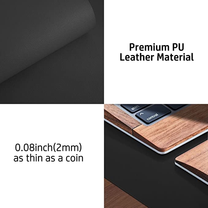 Aropana Vegan Leather Desk Mat, Mouse Pad Large, Computer Table Mat, Reversible Extended Laptop Pad for Desk, Dual Side Waterproof Edge-Stitched (31.5"x 15.7"inch, Black/Grey)