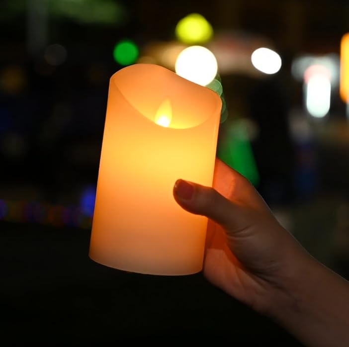 LTETTES Paraffin Wax Rechargeable Flameless Ivory Real Wax Led Pillar Candles Electric with Remote Controller for Home Decor,Birthday Gifting,Wedding&Any Other Decoration - Set of 3 (3"X4",5",6")