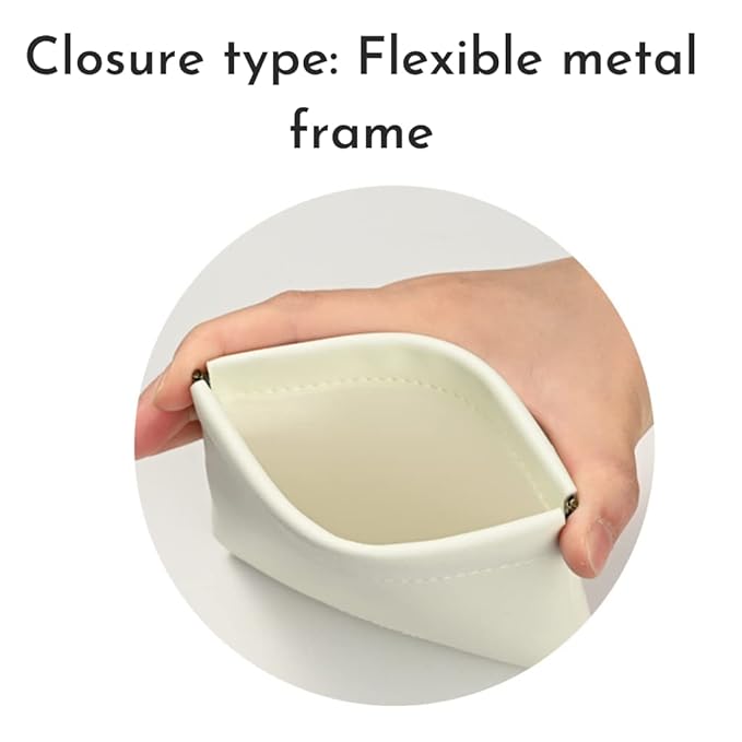 Aropana Self closing Leather Purse Portable Earphone AirPods Pouch Mini storage Jewellery Bag Coin Card Holder for Men & Women (11.5CM × 11CM) Snow White