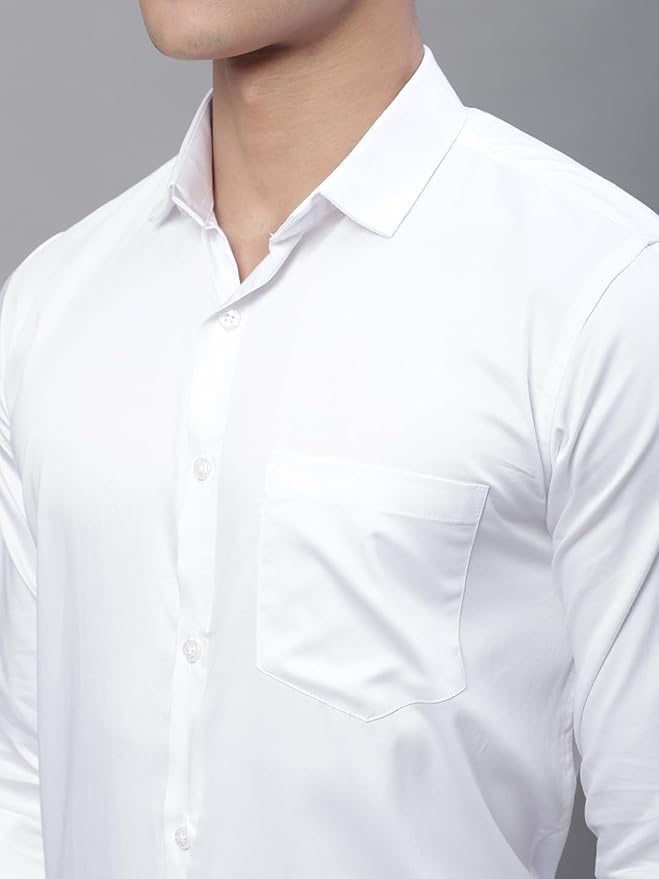 Sophire White Solid Cotton Formal Shirt | Plain | Full Sleeve-Regular Fit