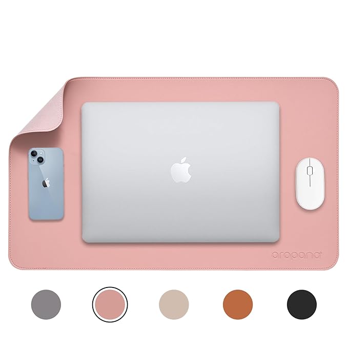 aropana Anti-Slip Extended Mouse Pad, PU Vegan Leather Desk Mat, Computer Desk Table Protector Pad with Non-Slip Suede Base 60cm x 35cm Pink Colour