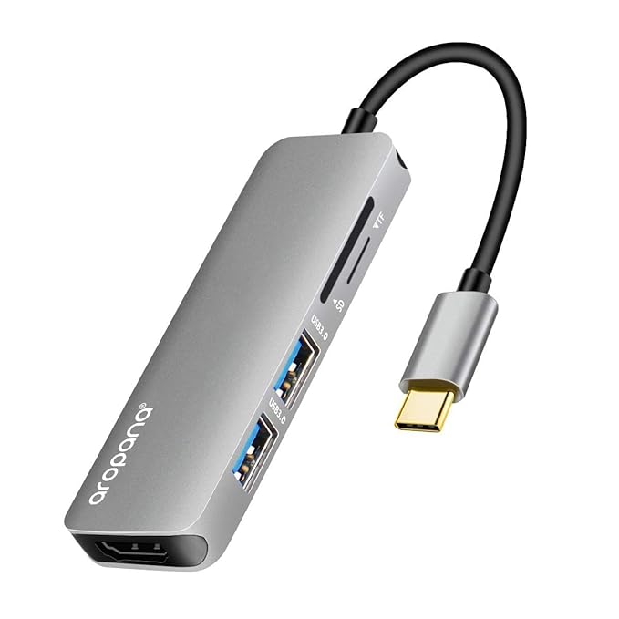 USB C Hub HDMI Adapter for MacBook Pro 2019/2018/2017, Aropana 5 in 1 Dongle USB-C to HDMI, Sd/TF Card Reader and 2 Ports USB 3.0 (Space Gray)