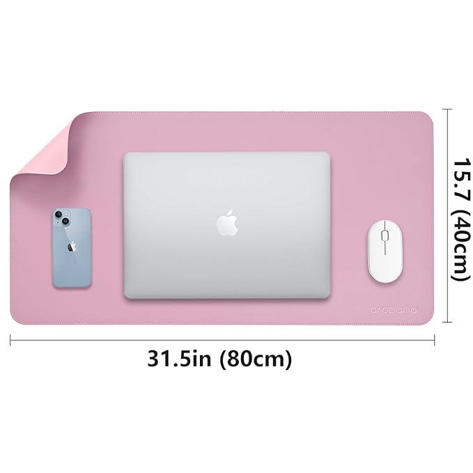Aropana Vegan Leather Desk Mat, Mouse Pad Large, Computer Table Mat, Reversible Extended Laptop Pad for Desk, Dual Side Waterproof Edge-Stitched (31.5"x15.7" inch, Purple/Pink)
