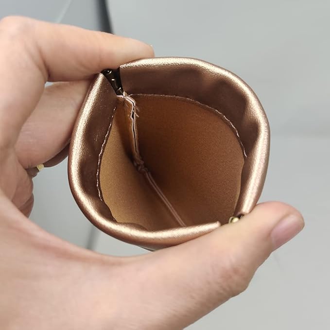 Aropana Self Closing Leather Travel Organiser Earphone AirPods Case Cosmetic Makeup Pouch Jewellery Bag Contact Lens Pouch Card Holder Mini Wallet for Men & Women (8.5CM × 11CM) Glitter Copper