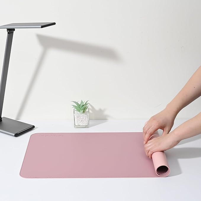 Aropana Vegan Leather Desk Mat, Mouse Pad Large, Computer Table Mat, Reversible Extended Laptop Pad for Desk, Dual Side Waterproof Edge-Stitched (31.5"x15.7" inch, Purple/Pink)
