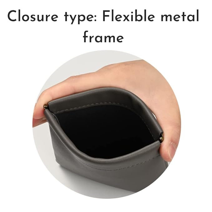 Aropana Self closing Leather Purse Portable Earphone AirPods Pouch Mini storage Jewellery Bag Coin Card Holder for Men & Women (11.5CM × 11CM) Fossil Grey