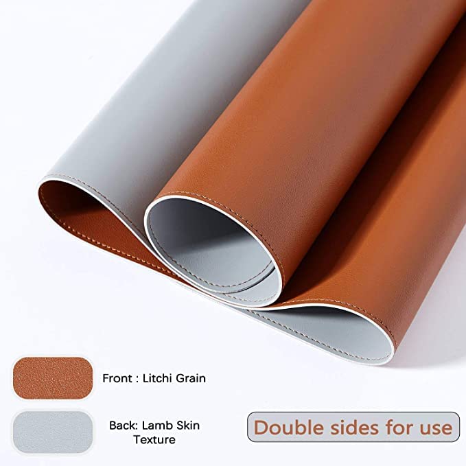 Aropana Vegan Leather Desk Mat, Mouse Pad Large, Computer Table Mat, Reversible Extended Laptop Pad for Desk, Dual Side Waterproof Edge-Stitched (27.6x13.8 inch, Brown/Grey)
