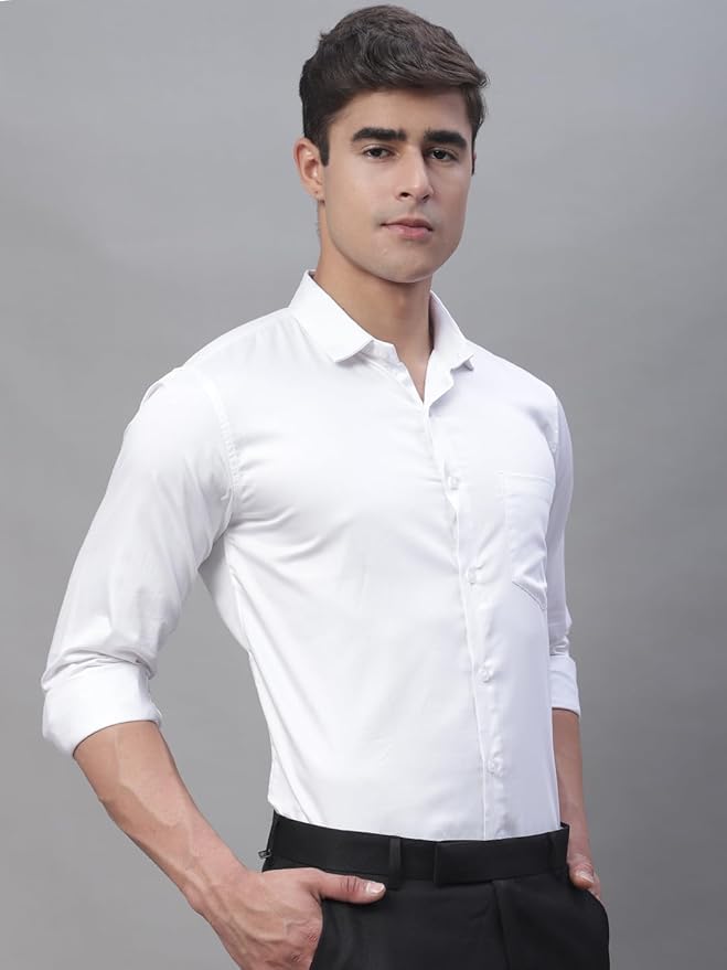 Sophire White Solid Cotton Formal Shirt | Plain | Full Sleeve-Regular Fit