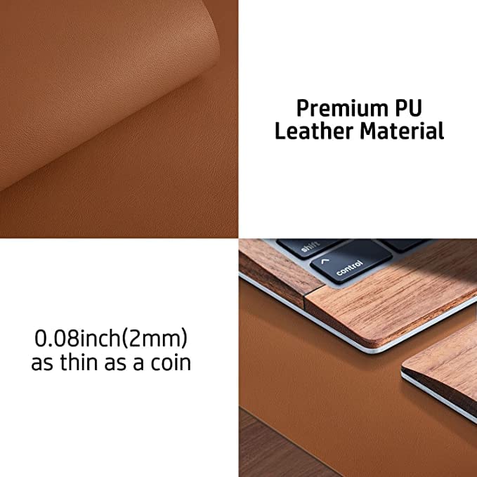 Aropana Vegan Leather Desk Mat, Mouse Pad Large, Computer Table Mat, Reversible Extended Laptop Pad for Desk, Dual Side Waterproof Edge-Stitched (27.6x13.8 inch, Brown/Grey)