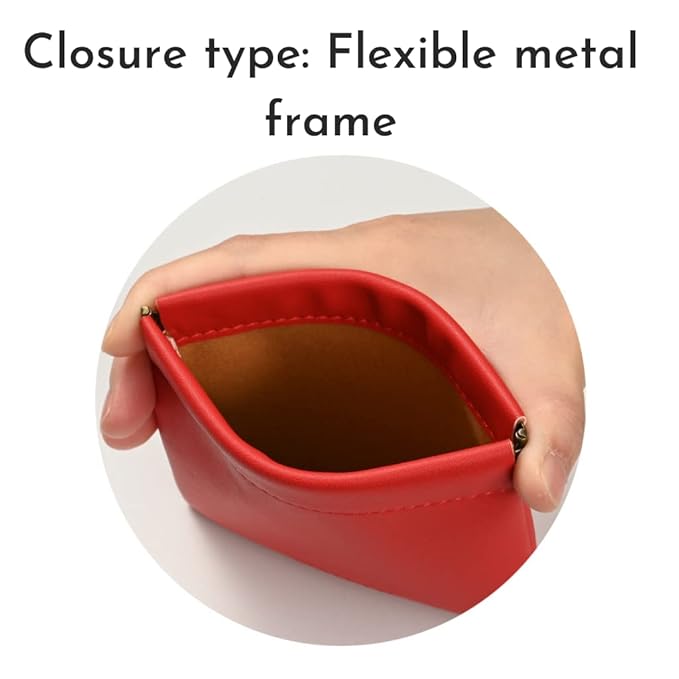 Aropana Self Closing Leather Purse Portable Earphone Pouch Mini Storage Jewellery Bag Coin Card Holder for Men & Women Classic Red (11.5CM × 11CM)