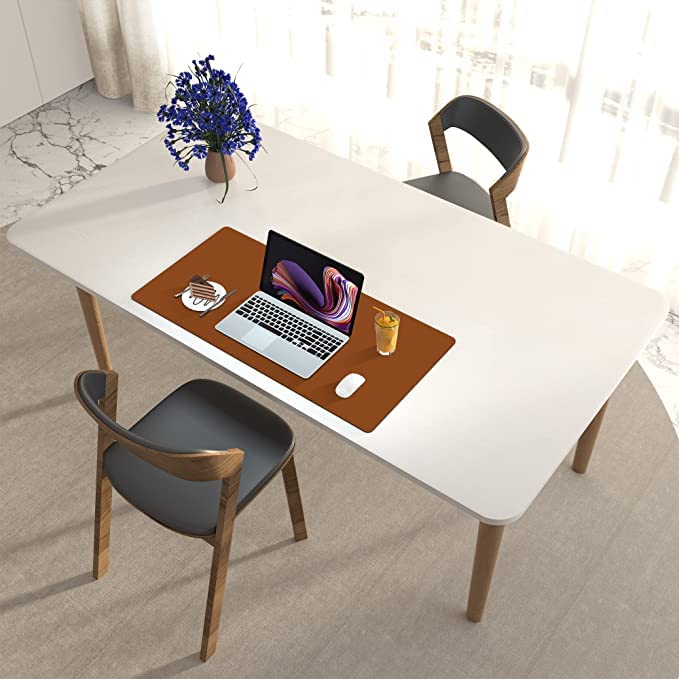 Aropana Vegan Leather Desk Mat, Mouse Pad Large, Computer Table Mat, Reversible Extended Laptop Pad for Desk, Dual Side Waterproof Edge-Stitched (27.6x13.8 inch, Brown/Grey)