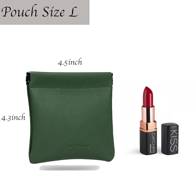 Aropana Self Closing Leather Purse Portable Earphone AirPods Pouch Mini Storage Jewellery Bag Coin Card Holder for Men & Women Deep Green(11.5CM × 11CM)