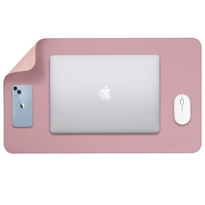 Aropana Vegan Leather Desk Mat, Mouse Pad Large, Computer Table Mat, Reversible Extended Laptop Desk Pad, Dual Side Waterproof Edge-Stitched (23.6"x13.8" inch, Purple/Pink)