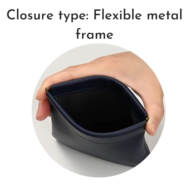 Aropana Self closing Leather Purse Portable Earphone AirPods Pouch Mini storage Jewellery Bag Coin Card Holder for Men & Women (11.5CM × 11CM) Navy Blue