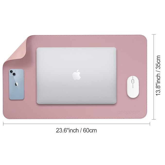 Aropana Vegan Leather Desk Mat, Mouse Pad Large, Computer Table Mat, Reversible Extended Laptop Desk Pad, Dual Side Waterproof Edge-Stitched (23.6"x13.8" inch, Purple/Pink)