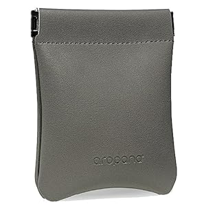 Aropana Self closing Leather Pouch Portable Earphone AirPods Pouch Mini storage Jewellery Bag Coin Card Holder for Men & Women (8.5CM × 11CM) Fossil Grey