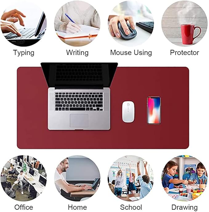 Aropana Vegan Leather Desk Pad, Extended Mouse Pad, Office Desk Mat, Reversible Desk Protector, Dual Side Waterproof Edge-Stitched Upgraded Version (31.5"x 15.7"inch, Black/Red)