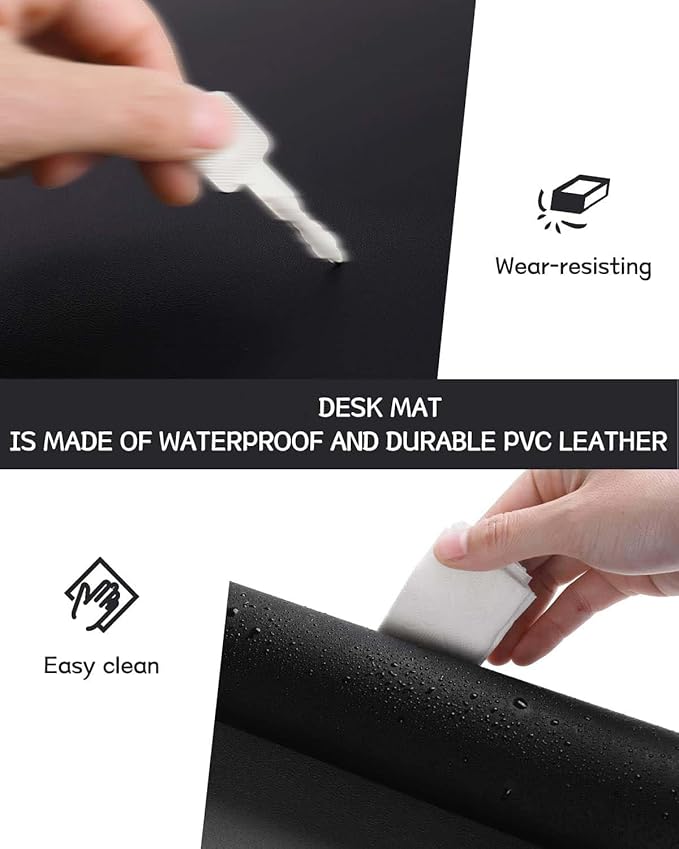 Aropana Vegan Leather Desk Mat, Mouse Pad Large, Computer Table Mat, Reversible Extended Laptop Pad for Desk, Dual Side Waterproof Edge-Stitched (47.2x23.6 inch, Black/Grey)