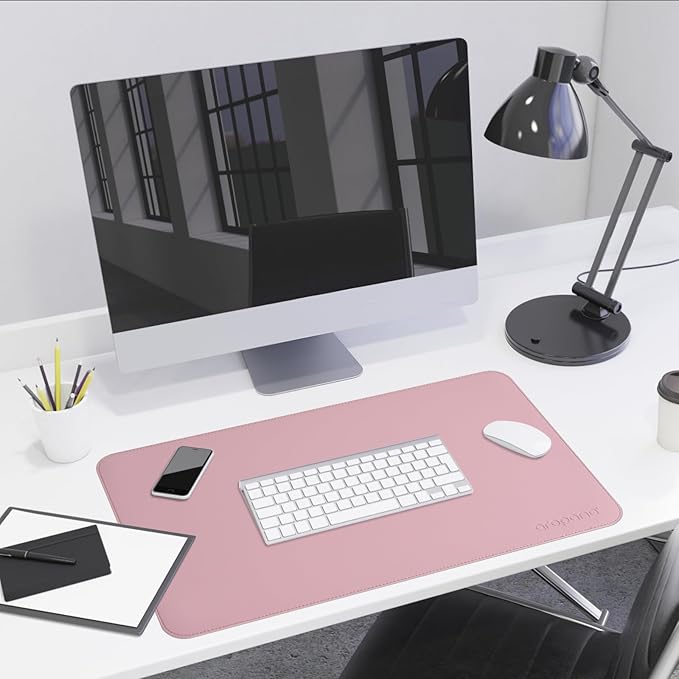 Aropana Vegan Leather Desk Mat, Mouse Pad Large, Computer Table Mat, Reversible Extended Laptop Desk Pad, Dual Side Waterproof Edge-Stitched (23.6"x13.8" inch, Purple/Pink)