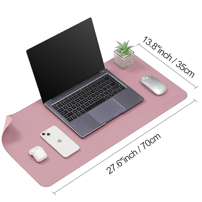Aropana Vegan Leather Desk Mat, Mouse Pad Large, Computer Table Mat, Reversible Extended Laptop Pad for Desk, Dual Side Waterproof Edge-Stitched (27.6x13.8 inch, Purple/Pink)