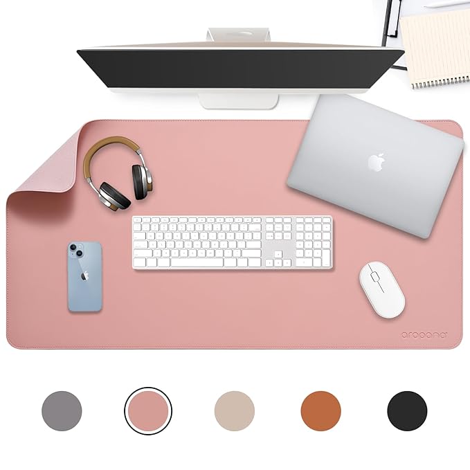 Aropana Anti-Slip Extended Mouse Pad, PU Vegan Leather Desk Mat, Computer Desk Table Protector Pad with Non-Slip Suede Base for Keyboard, Desktop, Laptop, Office, 36" x1 7" Inch, Pink