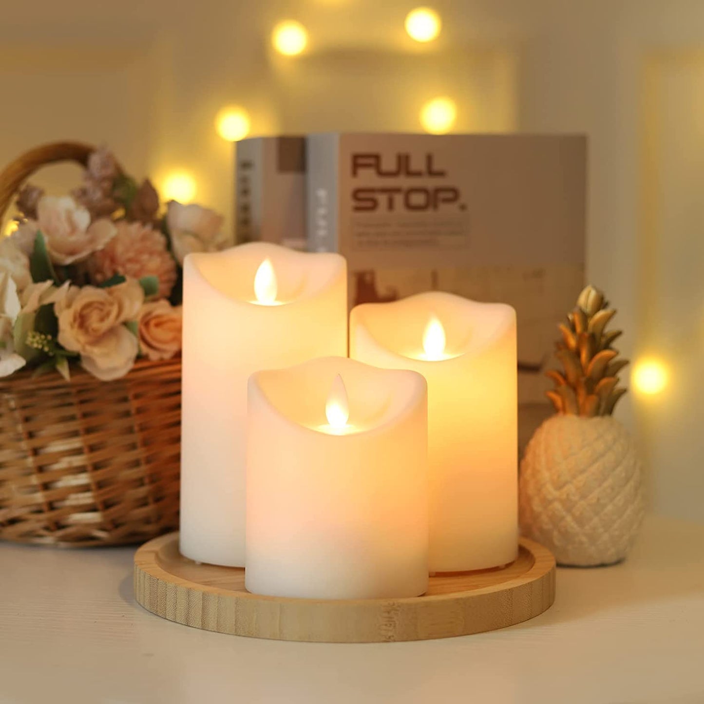 LTETTES Paraffin Wax Rechargeable Flameless Ivory Real Wax Led Pillar Candles Electric with Remote Controller for Home Decor,Birthday Gifting,Wedding&Any Other Decoration - Set of 3 (3"X4",5",6")