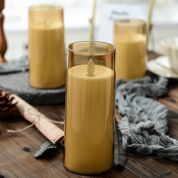 LTETTES Flameless LED Candles AA Battery Powered with White Acrylic Fiber Glass with Remote Controller and Timer for Home Festival Wedding Decor (3" D x 6" H)