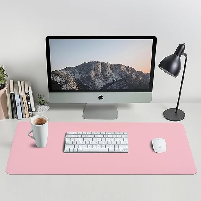 Aropana Vegan Leather Desk Mat, Mouse Pad Large, Computer Table Mat, Reversible Extended Laptop Pad for Desk, Dual Side Waterproof Edge-Stitched (31.5"x15.7" inch, Purple/Pink)