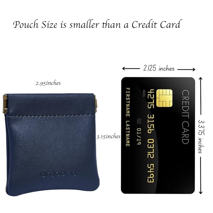 Aropana Self closing Leather Squeeze Coin Purse Waterproof Portable Earphone AirPods Pouch Mini storage Jewellery Bag Change Holder for Men & Women (8CM*7.5CM) Navy Blue