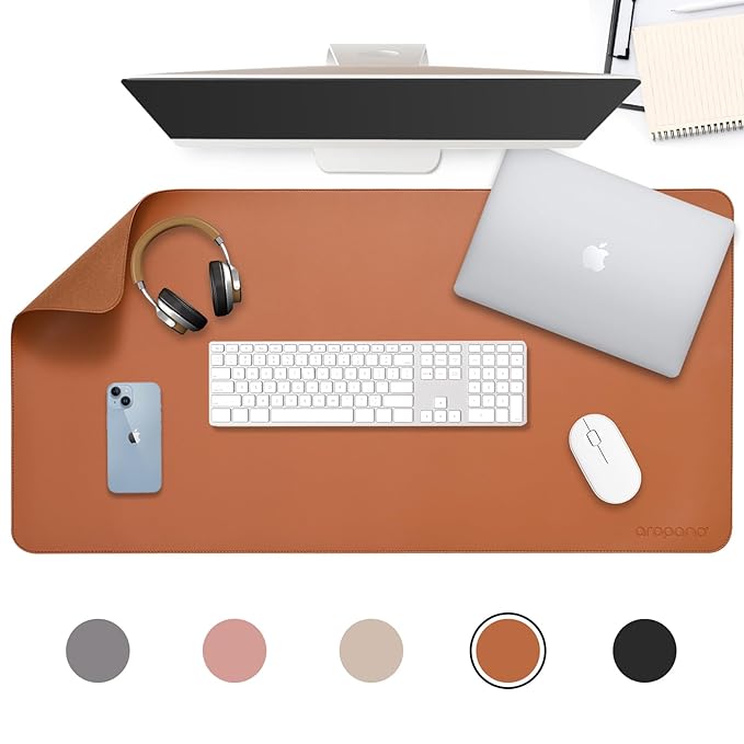 Aropana Anti-Slip Extended Mouse Pad, PU Vegan Leather Desk Mat, Computer Desk Table Protector Pad with Non-Slip Suede Base for Keyboard, Desktop, Laptop, Office, 36" x1 7" Inch, Brown