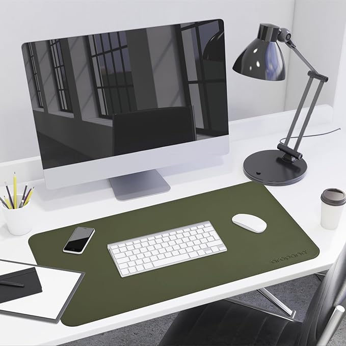 aropana Anti-Slip Extended Mouse Pad, PU Vegan Leather Desk Mat, Computer Desk Table Protector Pad with Non-Slip Suede Base for Keyboard, Desktop, Laptop, Office, 23.6"x13.8"inch, Deep Green