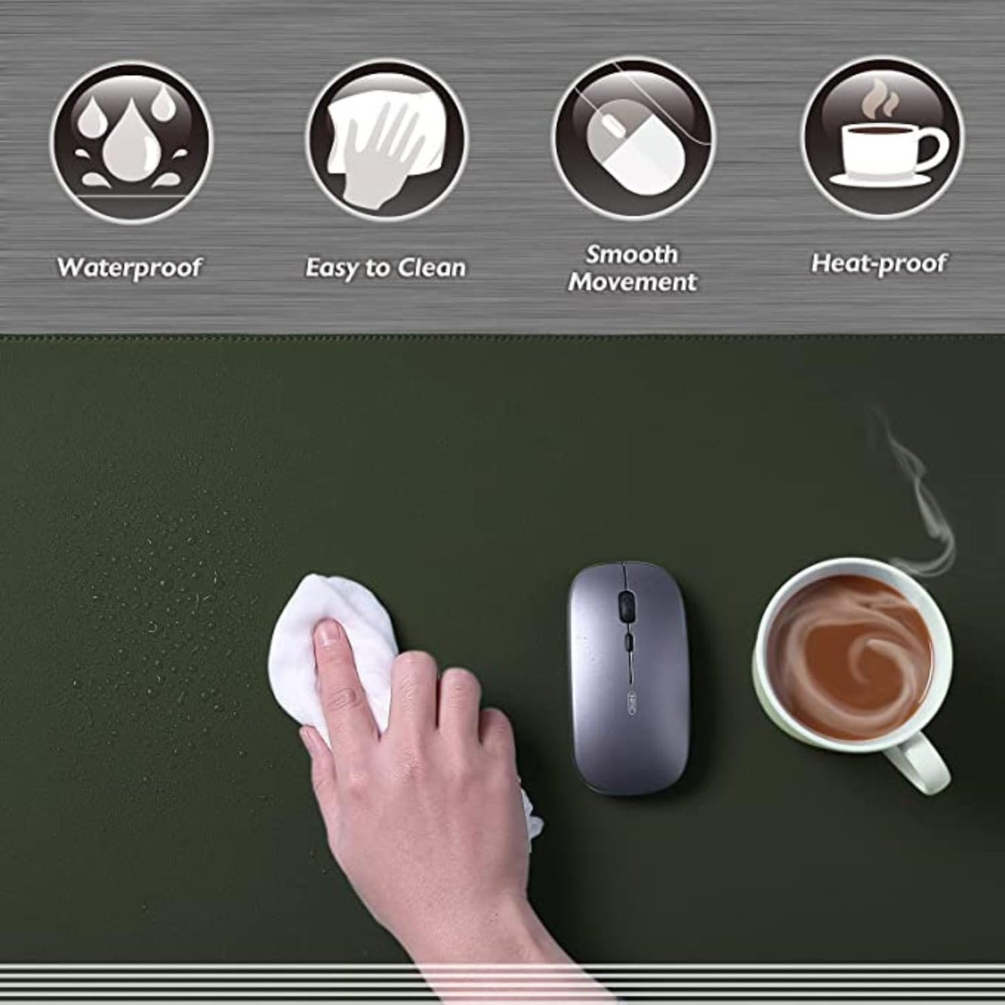 Aropana Vegan Leather Desk Mat, Mouse Pad Large, Computer Table Mat, Reversible Extended Laptop Pad for Desk, Dual Side Waterproof Edge-Stitched (23.6" x 13.8"inch, Deep Green/Grey)…