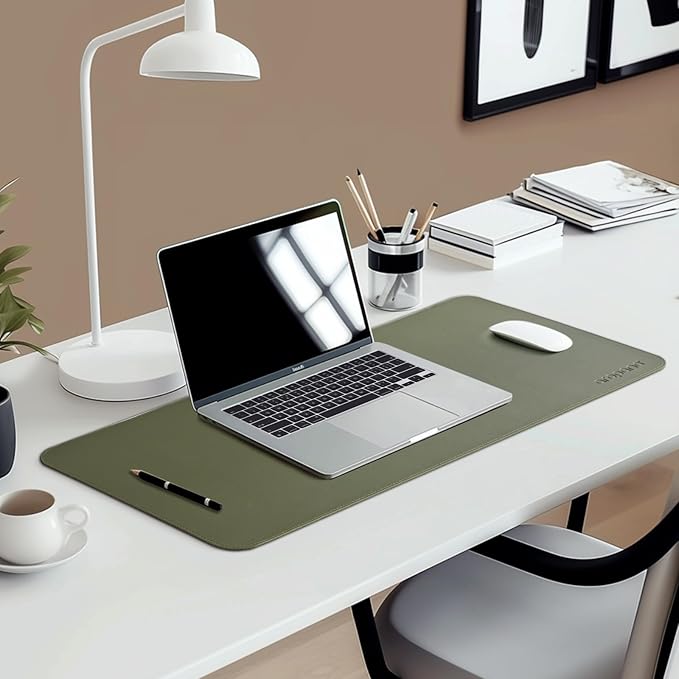 aropana Anti-Slip Extended Mouse Pad, PU Vegan Leather Desk Mat, Computer Desk Table Protector Pad with Non-Slip Suede Base for Keyboard, Desktop, Laptop, Office, 23.6"x13.8"inch, Deep Green