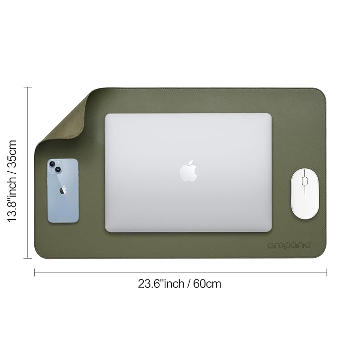 aropana Anti-Slip Extended Mouse Pad, PU Vegan Leather Desk Mat, Computer Desk Table Protector Pad with Non-Slip Suede Base for Keyboard, Desktop, Laptop, Office, 23.6"x13.8"inch, Deep Green