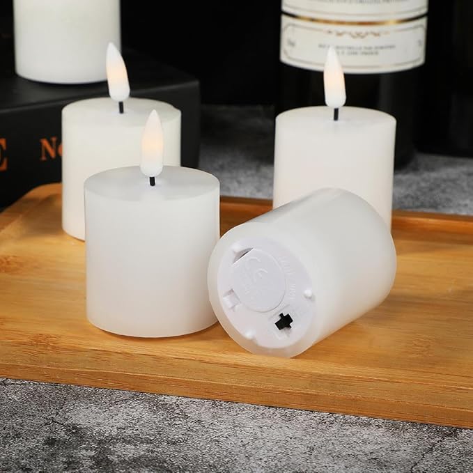 LTETTES 2”x 2" Real Wax Flameless Votive Candles | Realistic Flickering Black Wick, CR2450 Battery Operated Candle with Remote | Home Decor, Festival, Wedding, Birthday (Battery Included) - Pack of 6