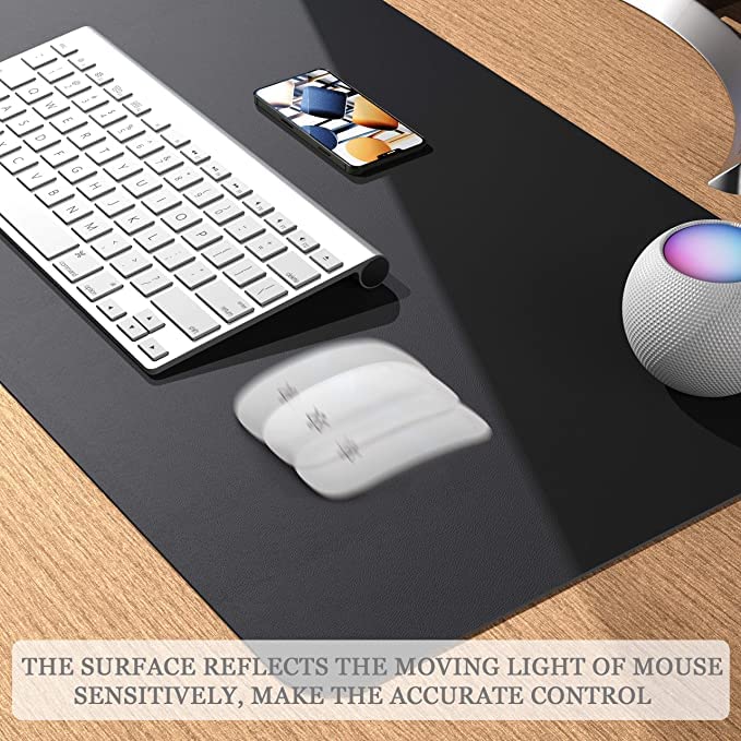 Aropana Vegan Leather Desk Mat, Mouse Pad Large, Computer Table Mat, Reversible Extended Laptop Pad for Desk, Dual Side Waterproof Edge-Stitched (31.5"x 15.7"inch, Black/Grey)