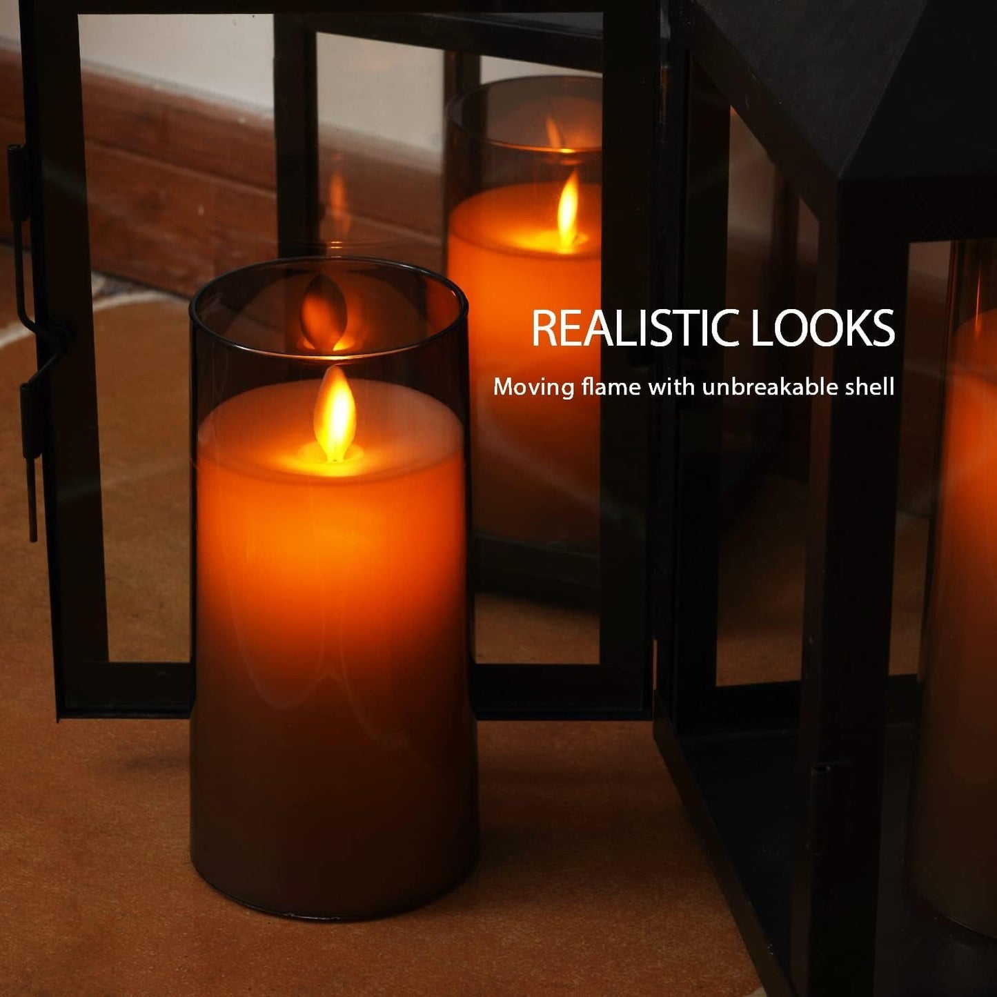 LTETTES Flameless Grey Acrylic Fiber Glass LED Electric Candles | 2*AA Battery Powered with Remote Controller Pillar Candle for Home Festival Wedding Decor (3" D x 6" H)