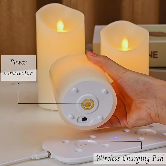 LTETTES Paraffin Wax Rechargeable Flameless Ivory Real Wax Led Pillar Candles Electric with Remote Controller for Home Decor,Birthday Gifting,Wedding&Any Other Decoration - Set of 3 (3"X4",5",6")