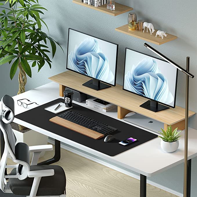 Aropana Vegan Leather Desk Mat, Mouse Pad Large, Computer Table Mat, Reversible Extended Laptop Pad for Desk, Dual Side Waterproof Edge-Stitched (31.5"x 15.7"inch, Black/Grey)