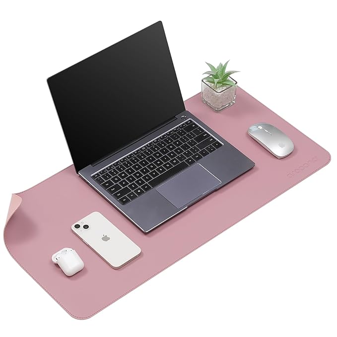 Aropana Vegan Leather Desk Mat, Mouse Pad Large, Computer Table Mat, Reversible Extended Laptop Pad for Desk, Dual Side Waterproof Edge-Stitched (27.6x13.8 inch, Purple/Pink)