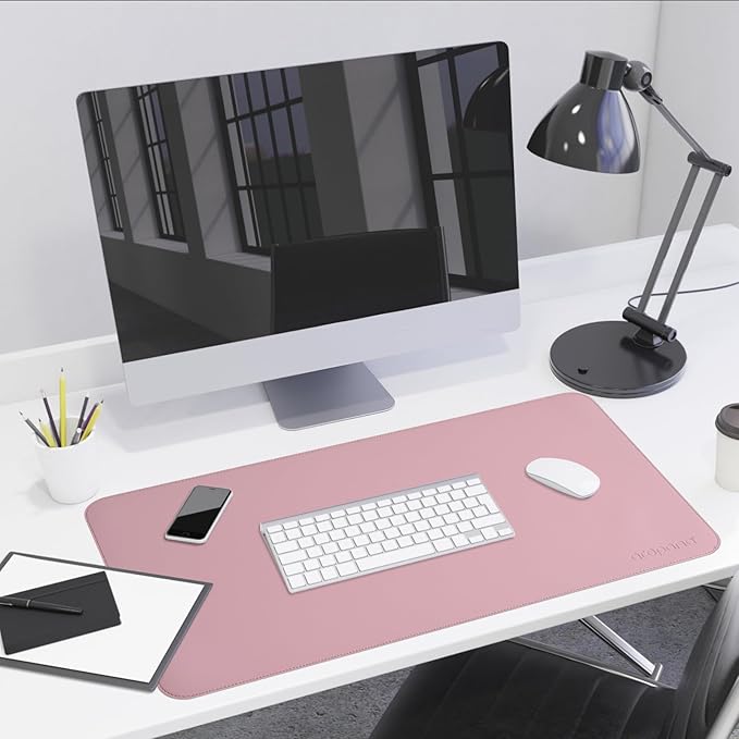 Aropana Vegan Leather Desk Mat, Mouse Pad Large, Computer Table Mat, Reversible Extended Laptop Pad for Desk, Dual Side Waterproof Edge-Stitched (31.5"x15.7" inch, Purple/Pink)