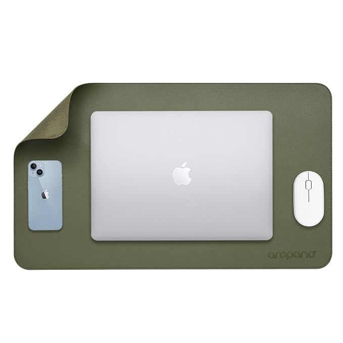 aropana Anti-Slip Extended Mouse Pad, PU Vegan Leather Desk Mat, Computer Desk Table Protector Pad with Non-Slip Suede Base for Keyboard, Desktop, Laptop, Office, 23.6"x13.8"inch, Deep Green