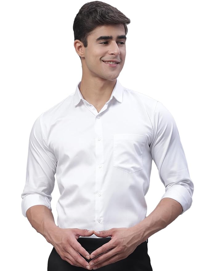 Sophire White Solid Cotton Formal Shirt | Plain | Full Sleeve-Regular Fit