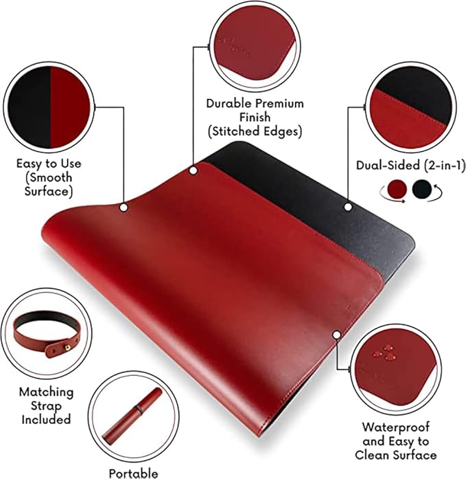 Aropana Vegan Leather Desk Pad, Extended Mouse Pad, Office Desk Mat, Reversible Desk Protector, Dual Side Waterproof Edge-Stitched Upgraded Version (36"x17"inch, Black/Red)