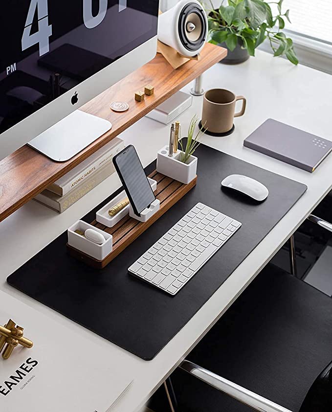 Aropana Vegan Leather Desk Pad, Extended Mouse Pad, Office Desk Mat, Reversible Desk Protector, Dual Side Waterproof Edge-Stitched Upgraded Version (36"x17"inch, Black/Red)
