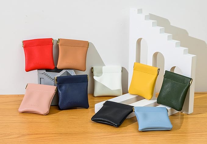 Aropana Self closing Leather Squeeze Coin Purse Waterproof Portable Earphone AirPods Pouch Mini storage Jewellery Bag Change Holder for Men & Women (8CM*7.5CM) Navy Blue