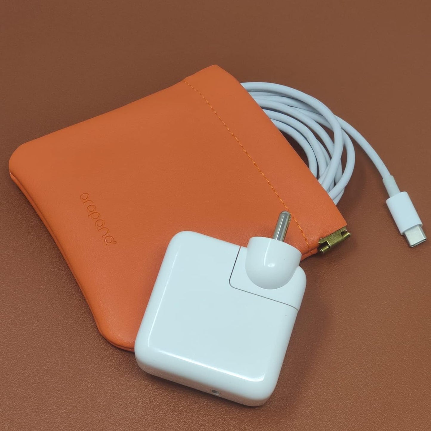 Aropana Self closing Leather Purse Portable Earphone AirPods Pouch Mini storage Jewellery Bag Coin Card Holder for Men & Women (11.5CM × 11CM) Madarin Orange