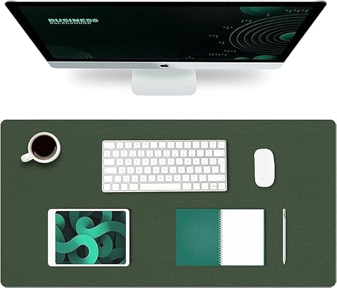 Aropana Vegan Leather Desk Mat, Mouse Pad Large, Computer Table Mat, Reversible Extended Laptop Pad for Desk, Dual Side Waterproof Edge-Stitched (31.5"x 15.7" inch, Deep Green/Grey)