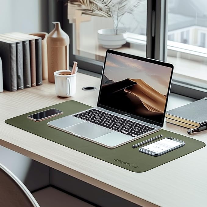 aropana Anti-Slip Extended Mouse Pad, PU Vegan Leather Desk Mat, Computer Desk Table Protector Pad with Non-Slip Suede Base for Keyboard, Desktop, Laptop, Office, 23.6"x13.8"inch, Deep Green